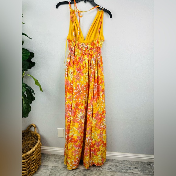 J Crew Collection V-neck double-strap maxi dress Bright Orange Sunset Floral - Picture 9 of 12